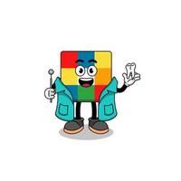 illustratie van kubus puzzel mascotte als tandarts vector