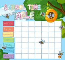 School tijdschema sjabloon met bijen vector