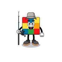 mascotte illustratie van kubus puzzel visser vector