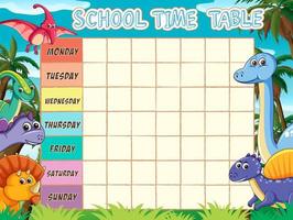 School tijdschema sjabloon met dinosaur thema vector