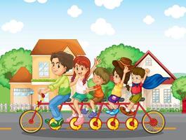 Een gezin dat samen fietst vector