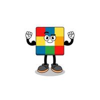 mascotte cartoon van kubus puzzel poseren met spier vector