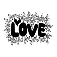 handgetekende liefde met blad doodle illustratie voor tattoo stickers poster etc vector