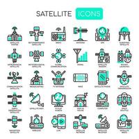 Satellietelementen Dunne lijn zwart-wit pictogrammen vector