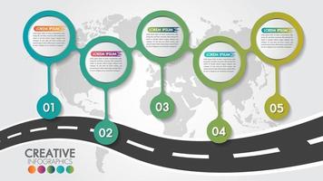 Business Infographic navigatie kaart weg ontwerpsjabloon met 5 stappen