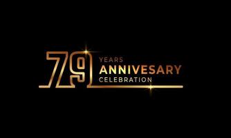 79-jarig jubileumviering logo met gouden gekleurde lettertypenummers gemaakt van één verbonden lijn voor feestgebeurtenis, bruiloft, wenskaart en uitnodiging geïsoleerd op donkere achtergrond vector