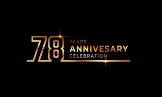 78-jarig jubileumviering logo met gouden gekleurde lettertypenummers gemaakt van één verbonden lijn voor feestgebeurtenis, bruiloft, wenskaart en uitnodiging geïsoleerd op donkere achtergrond vector