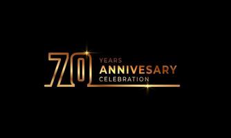70-jarig jubileumviering logo met gouden gekleurde lettertypenummers gemaakt van één verbonden lijn voor feestgebeurtenis, bruiloft, wenskaart en uitnodiging geïsoleerd op donkere achtergrond vector