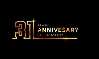 31-jarig jubileumviering logo met gouden gekleurde lettertypenummers gemaakt van één verbonden lijn voor feestgebeurtenis, bruiloft, wenskaart en uitnodiging geïsoleerd op donkere achtergrond vector