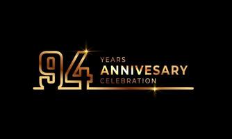 94-jarig jubileumviering logo met gouden gekleurde lettertypenummers gemaakt van één verbonden lijn voor feestgebeurtenis, bruiloft, wenskaart en uitnodiging geïsoleerd op donkere achtergrond vector