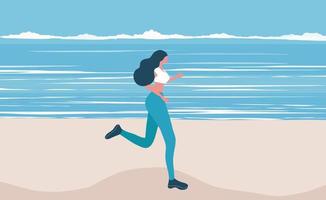 mooie vrouw die op het strand loopt. gezonde levensstijl workout vectorillustratie vector