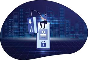 phishing-zwendel, hacker-misdaadaanval en beveiligingsconcept voor persoonlijke gegevens. hacker stelen online creditcard wachtwoord vectorillustratie