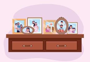 propait met familiefoto&#39;s herinneringen in het dressoir vector