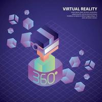 360 graden virtual reality isometrische jongen met neon bril en kubussen vector