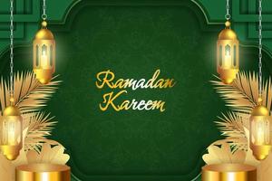 ramadan kareem islamitische groene en gouden luxe met mandala-achtergrond vector