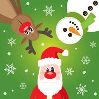 Merry Christmas card met met de kerstman, sneeuwpop en herten vector