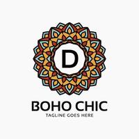 letter d boho chic ronde decoratie vintage kleur mandala vector logo ontwerpelement