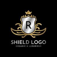 letter r schild goud en zilver luxe vector logo ontwerp