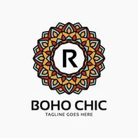 letter r boho chic ronde decoratie vintage kleur mandala vector logo ontwerpelement