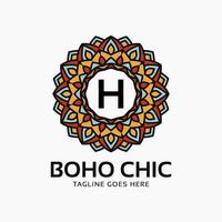 letter h boho chic ronde decoratie vintage kleur mandala vector logo ontwerpelement