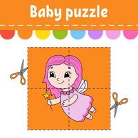 baby puzzel. eenvoudig niveau. flitskaarten. knippen en spelen. werkblad kleuractiviteit. spel voor kinderen. stripfiguur. vector