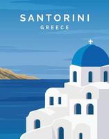 santorini eiland, griekse egeïsche zee. naar Griekenland reizen. landschap reizen achtergrond, kaart, reisposter, ansichtkaart, flyer, art print. vector