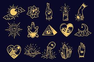 set collectie magisch hemels element donkere hulst doodle esoterische spirituele occultisme vintage boho lijn handgetekende