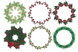 set kerstkrans met winter bloemen elementen. vectorillustratie. vector