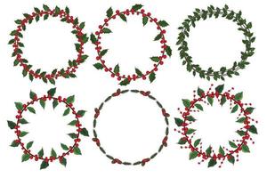 set kerstkrans met winter bloemen elementen. vectorillustratie. vector