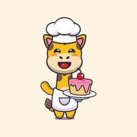 schattige giraf chef-kok mascotte stripfiguur met cake vector