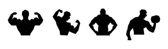 bodybuilding poseren, groep geïsoleerde vector silhouetten vector