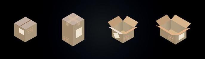 realistische mockup-set van kartonnen dozen van zij-, voor- en bovenaanzicht vector