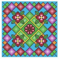 helder vierkant schema van gekleurde kruissteek. bloemen, bladeren, geometrisch ornament in Oekraïense stijl. vector illustratie