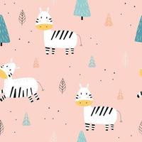 schattig naadloos patroon voor kinderen de cartoon-achtergrond van de zebra staat met zijn ogen ontwerpideeën die worden gebruikt voor afdrukken, geschenkverpakking, babykleding, textiel, vectorillustratie vector