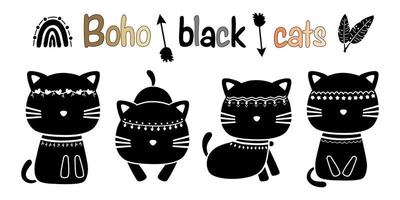 zwarte boho-katten, eenvoudig ontwerp in zwarte toon kan in verschillende toepassingen worden toegepast vector