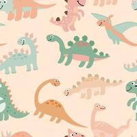 schattig dinosaurussen naadloos patroon in platte kinderlijke stijl. prehistorische wereld achtergrond. vector