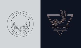 set van botanische bloemen element hand getekende logo met wilde bloemen en bladeren. logo voor spa en schoonheidssalon, boetiek, biologische winkel, bruiloft, bloemsierkunst, interieur, fotografie, cosmetica vector