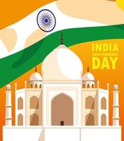 Indiase onafhankelijkheidsdag met majestueuze vlag en taj vector