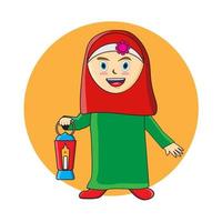 schattig moslim meisje met Arabische lantaarn illustraties vector