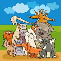cartoon honden en katten stripfiguren groep vector