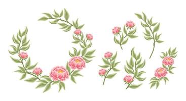 mooie vintage bloemenkrans en boeket vector illustratie arrangement set