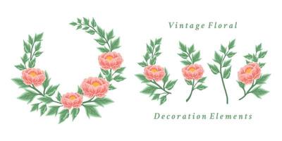 mooie vintage bloemenkrans en boeket vector illustratie arrangement set