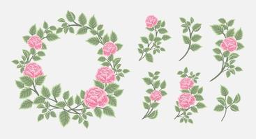 mooie vintage bloemenkrans en boeket vector illustratie arrangement set