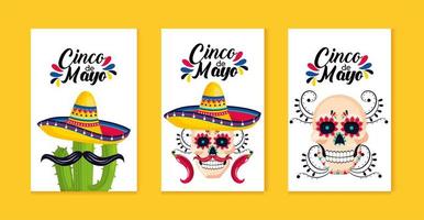 Mexicaanse traditionele kaarten instellen voor evenementviering vector