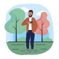 leuke man met smartphone met casual kleding vector