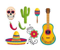 traditionele Mexicaanse decoratie instellen op evenementviering vector