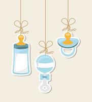 Blauwe baby shower elementen vector