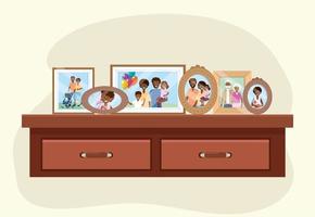 dressoir met familie foto&#39;s herinneringen decoratie vector