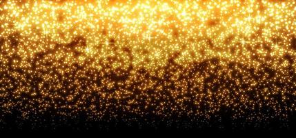 gouden glinsterende stippen, glitters, deeltjes en sterren op een zwarte achtergrond. abstract lichteffect. gouden lichtgevende punten. vectorillustratie.