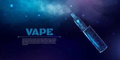 vaping pen-apparaatkit en mod wireframe. postersjabloon met gloeiende laag poly vaping box. futuristische moderne samenvatting. geïsoleerd op donkerblauwe achtergrond. vectorillustratie. vector